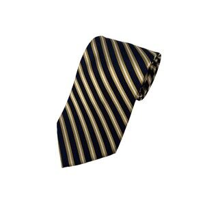 Roundtree & Yorke 100% Silk Navy Blue  & Gold Striped Neck Tie L 59"‎ x W 3.5"